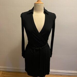 Diane Von Furstenberg New Deanne long sleeve wrap shirt dress in black